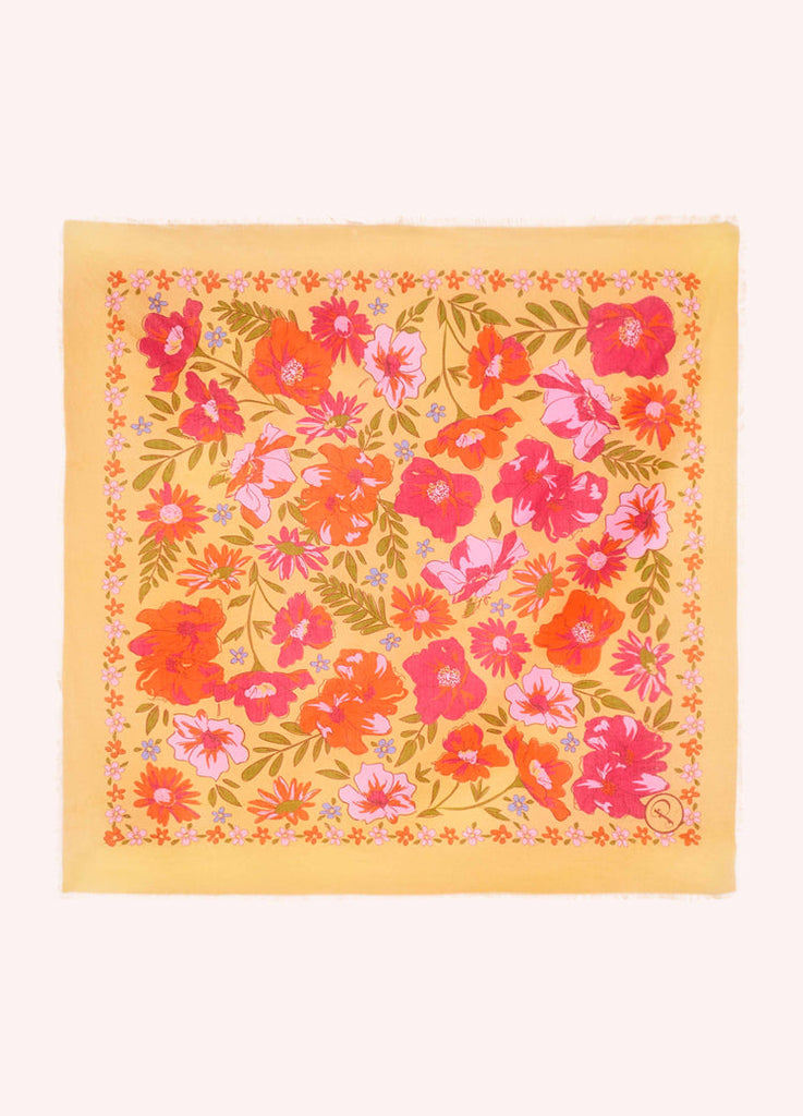 Powder Mustard Sketched Florals Cotton Bandana Scarf