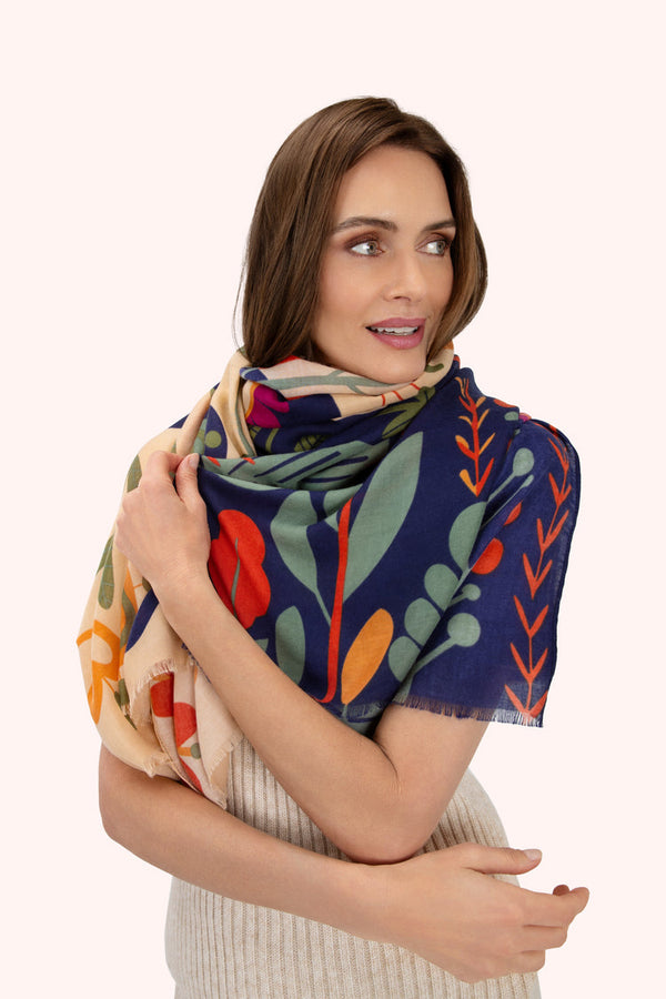 Powder Scandi Two Tone Floral Scarf