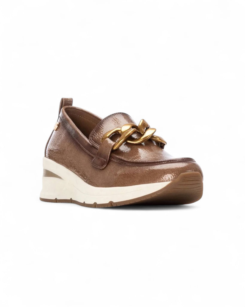XTI Taupe Patent Wedge Loafer