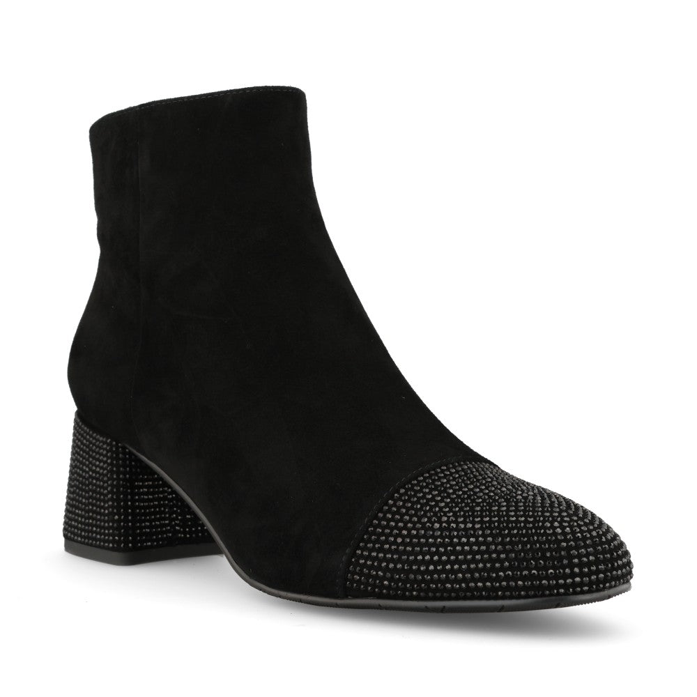 Loretta Vitale C1507 Black Suede Boots with Embellished Heel & Toe