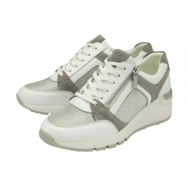 White & Silver Leather Saara Casual Wedge Trainers | Stressless by Lotus