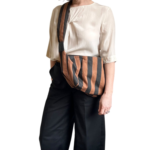 Brixton Large Black & Beige Striped Slingbag