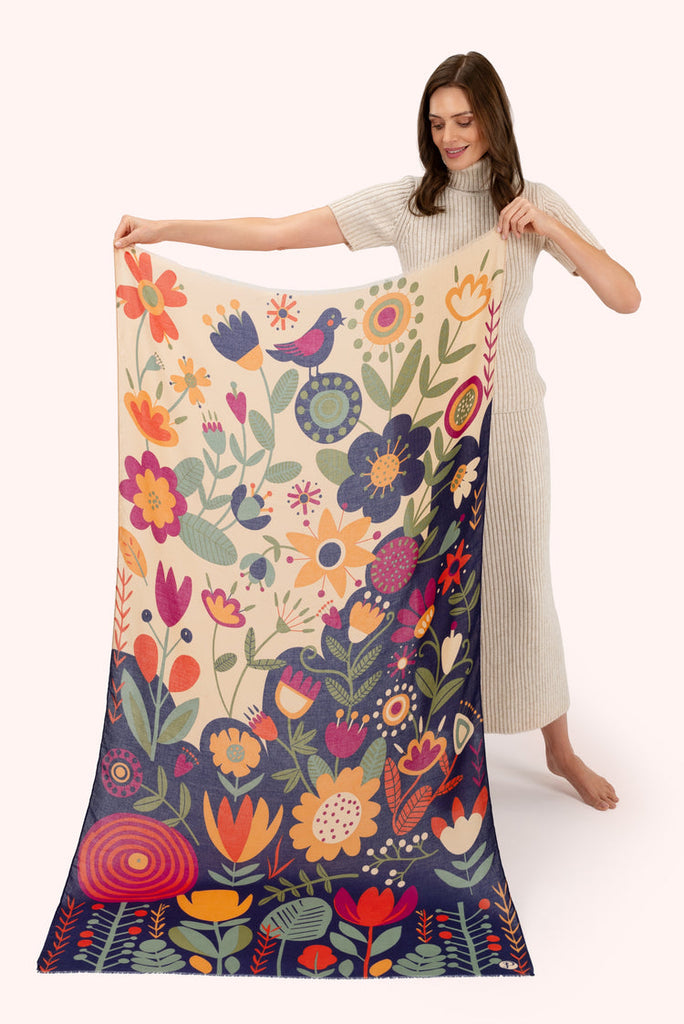 Powder Scandi Two Tone Floral Scarf