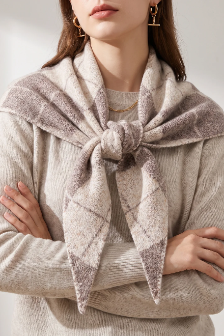 Beige & Cream Check Triangle Heavyweight Scarf
