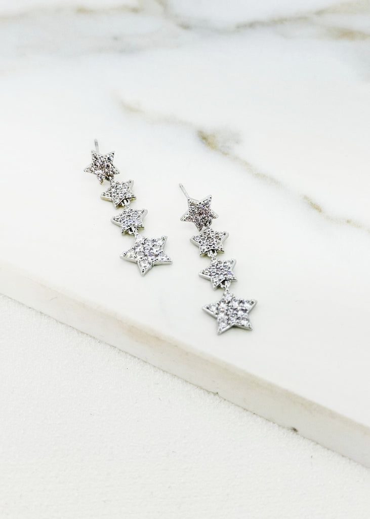 Silver Crystal Star Drop Earrings