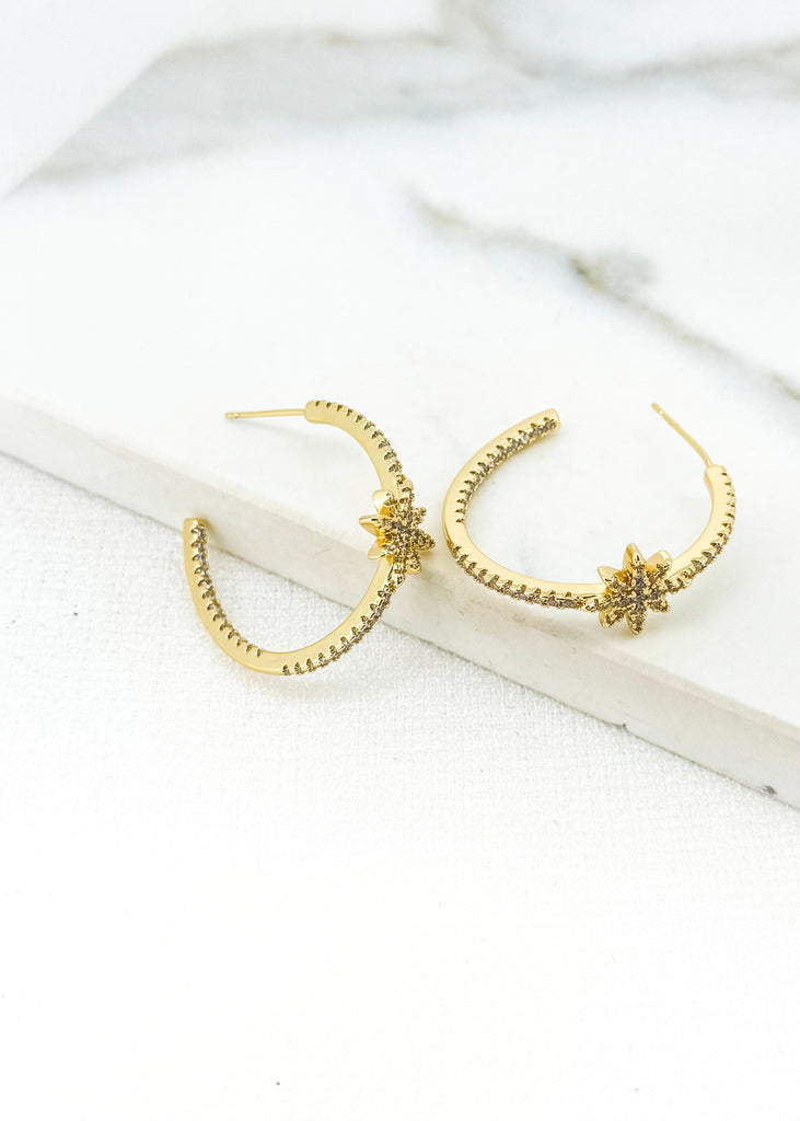 Gold & Crystal Star Hoop Earrings