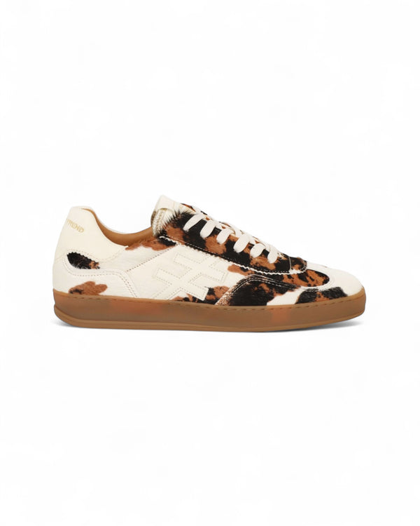 Another Trend Cream & Brown Cow Print Gum Sole Trainers with Metallic Pink