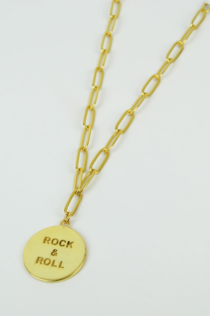 Gold Rock & Roll Coin Necklace
