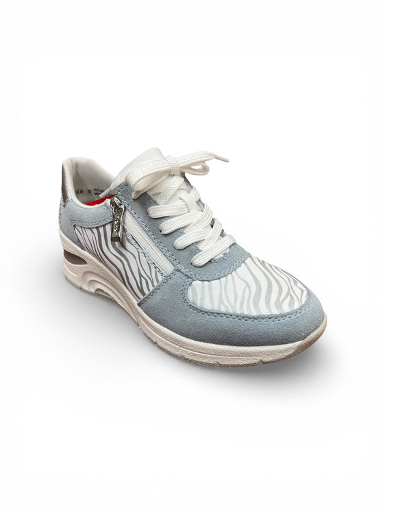 Rieker Kitty Blue & White Zebra Wedge Trainers N9305-80