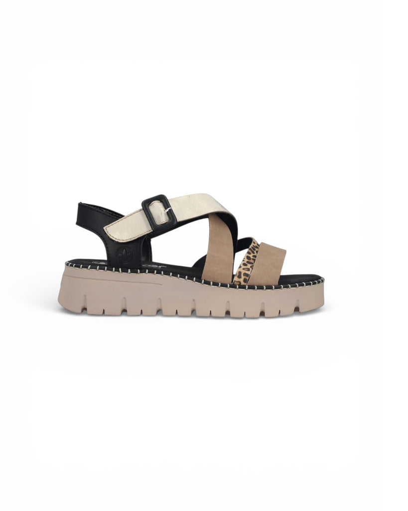 Rieker Beige Gold Leopard Sandal V1063-90