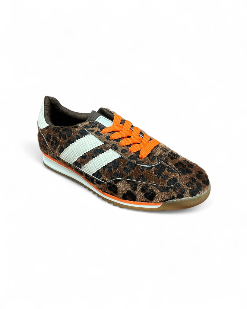 Leopard Print Trainers with Orange Trim