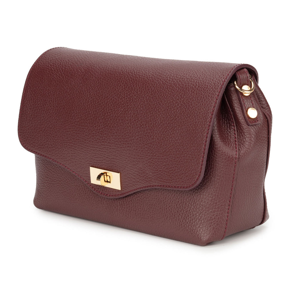 Wine Leather Twist Clasp Crossbody Handbag
