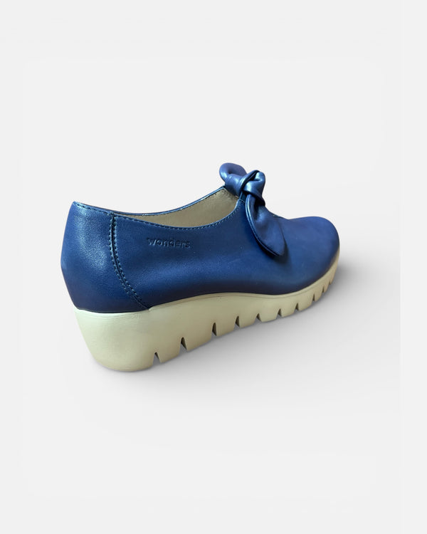 Wonders Navy Bow Leather Loafers C-33159