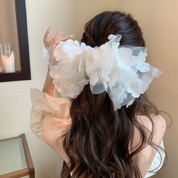 White Floral Hair Bow