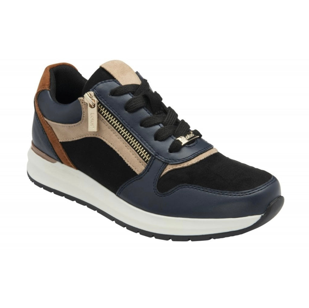 Lotus Venus Navy & Tan Zip Up Trainers