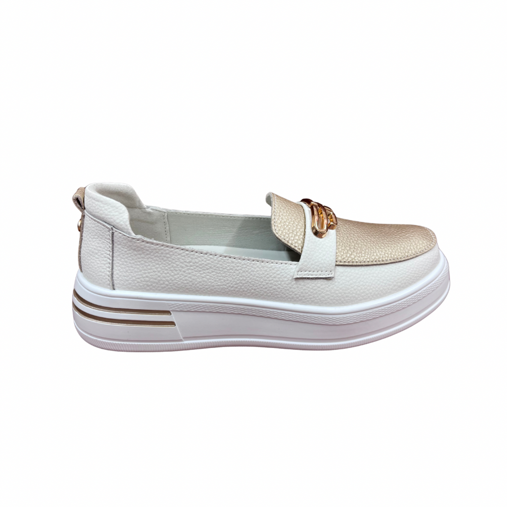 Patrizio Como Catanzaro White & Gold Loafers