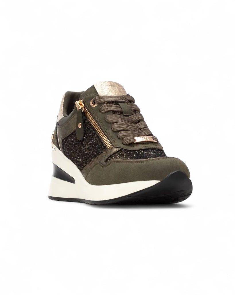 XTI Khaki Wedge Trainers