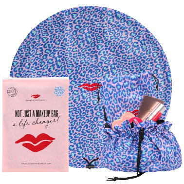 Donna May Blue & Green Leopard Washable Lay Flat Makeup Bag