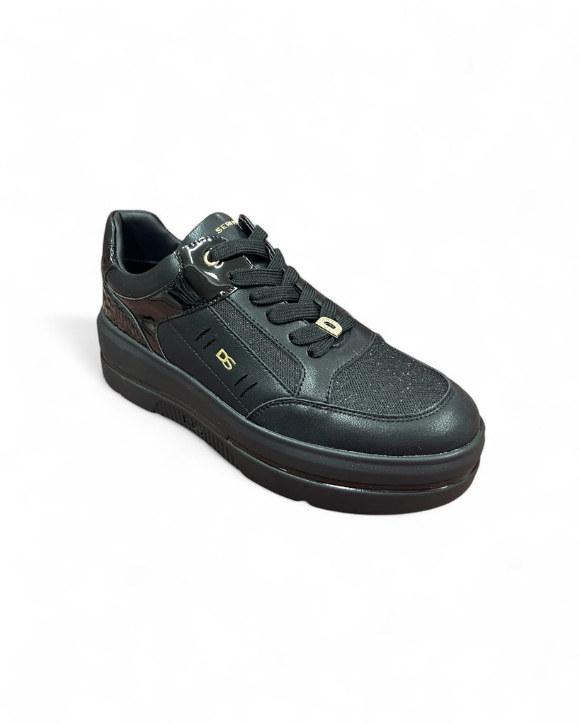 Donna Serena Black Platform Trainers