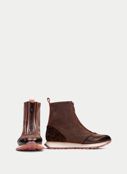 Hispanitas 254354 Chocolate Leather & Suede Front Zip Ankle Boots