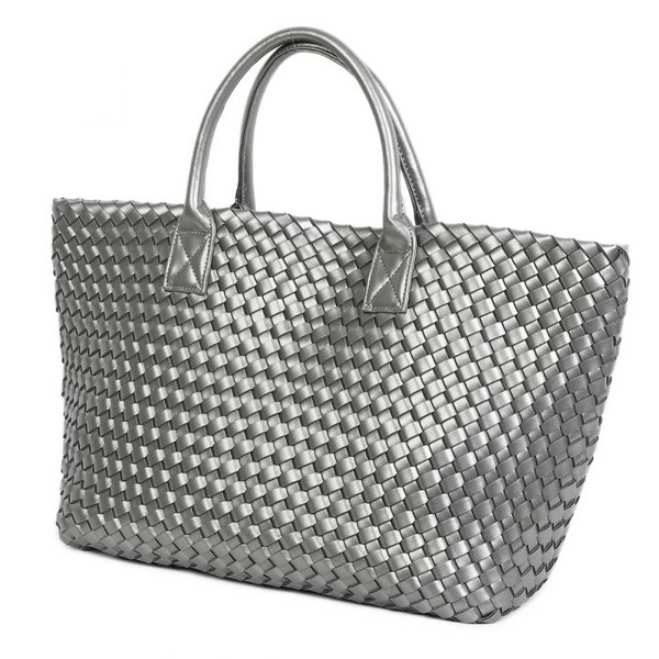 Metallic Grey Weave Shoulder Handbag
