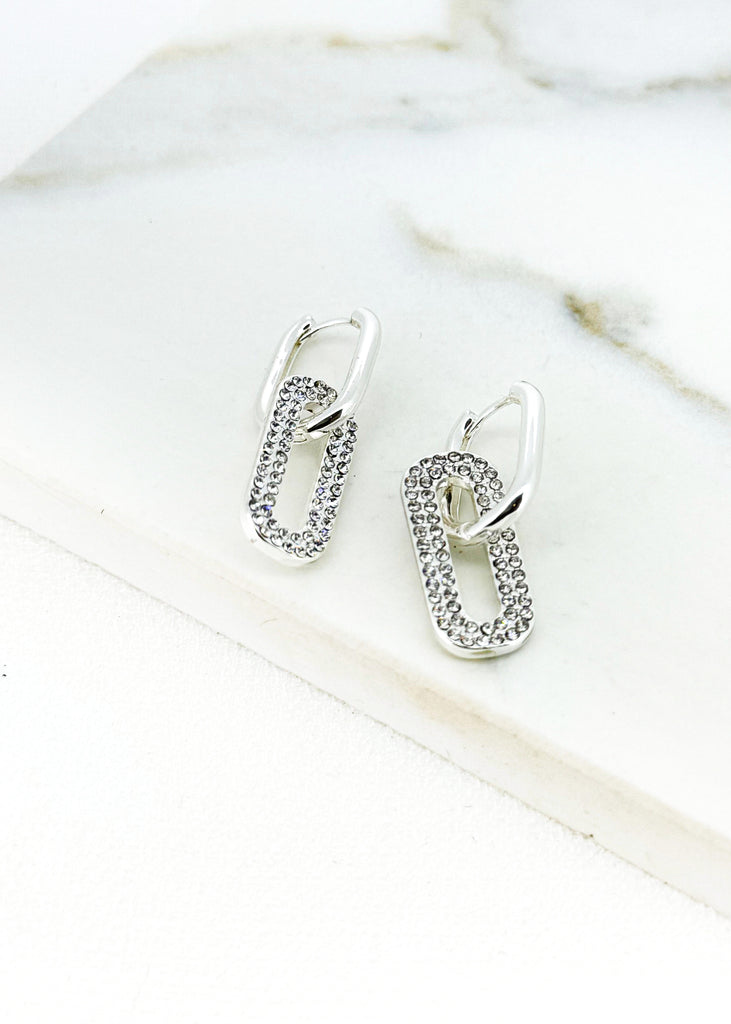 Silver & Crystal Oblong Drop Earrings