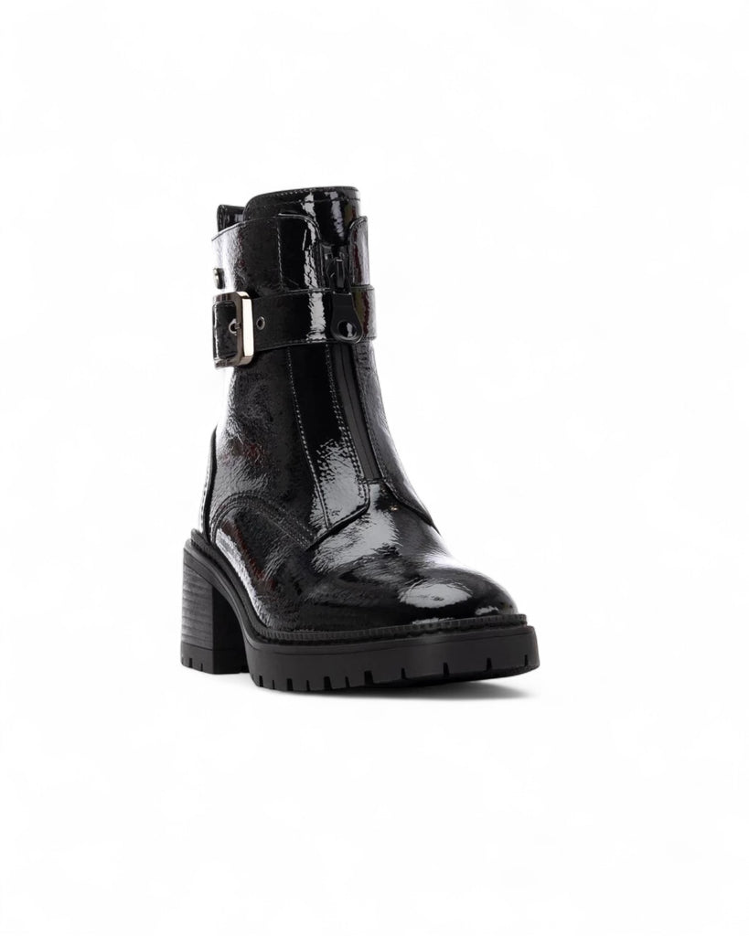 XTI Black Patent Block Heel Boots