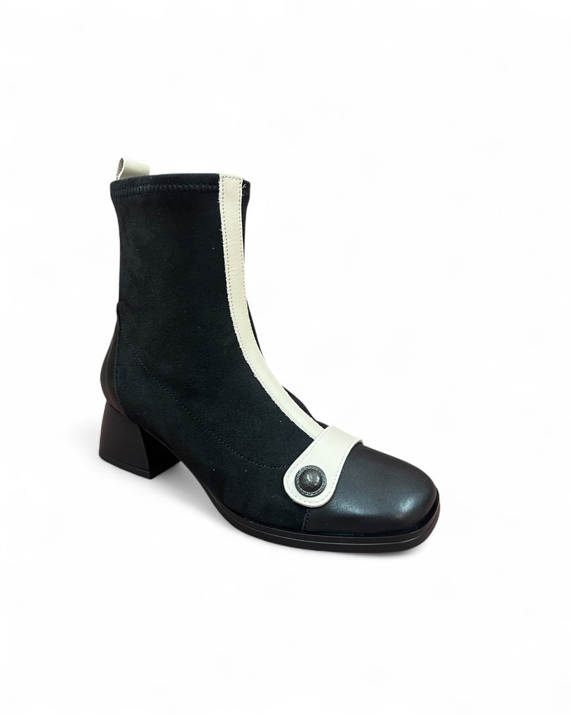 Hispanitas 254219 Black & Cream Leather Block Heel Boots
