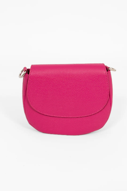 Cassandra Raspberry Pebbled Leather Cresent Crossbody Handbag