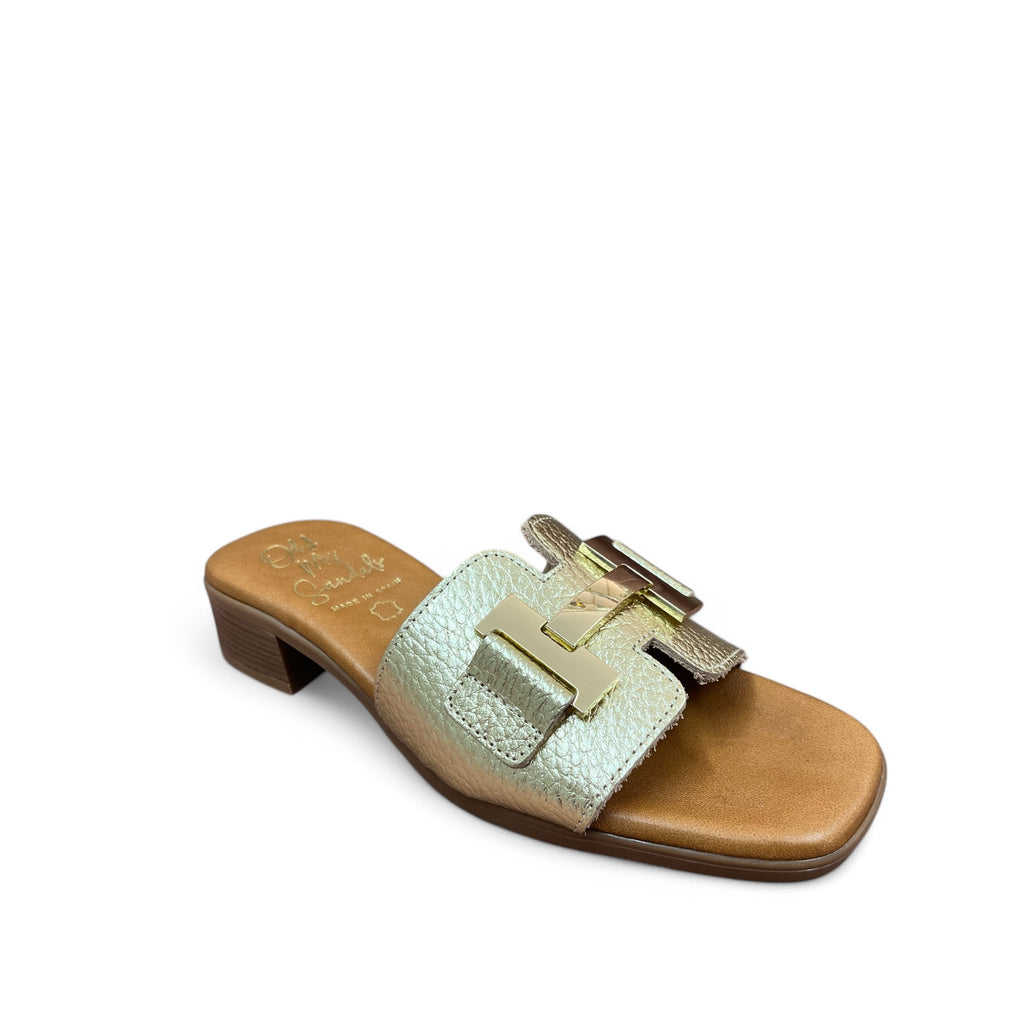 Oh My Sandal Gold Leather Mules with Small Heel