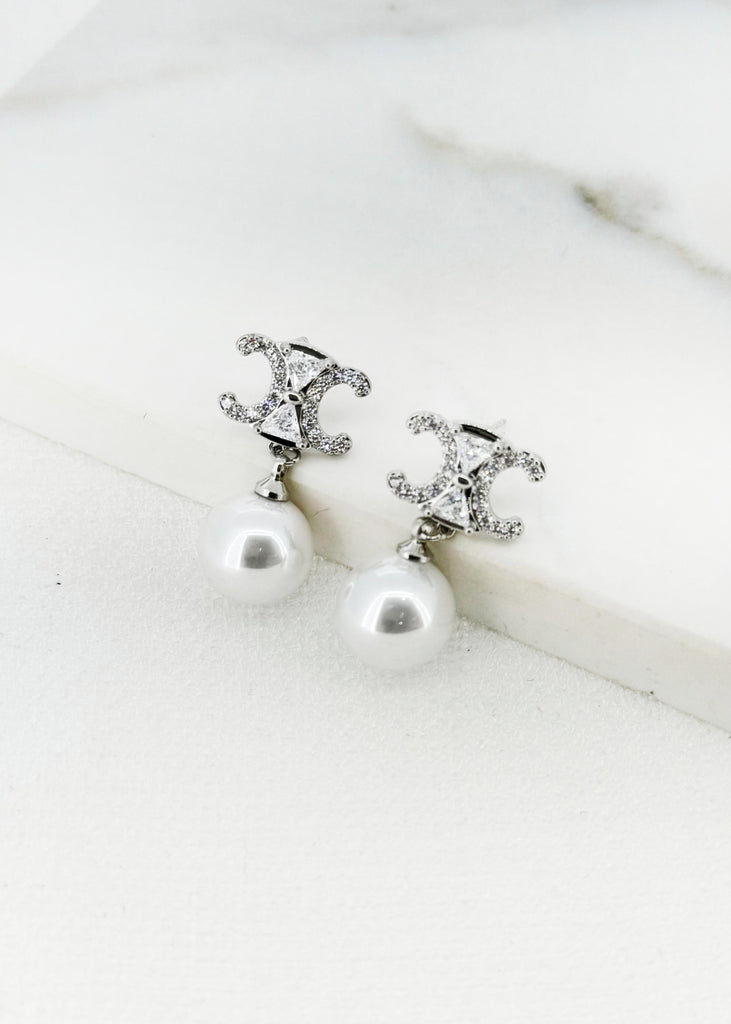 Silver Crystal & Pearl Drop Earrings