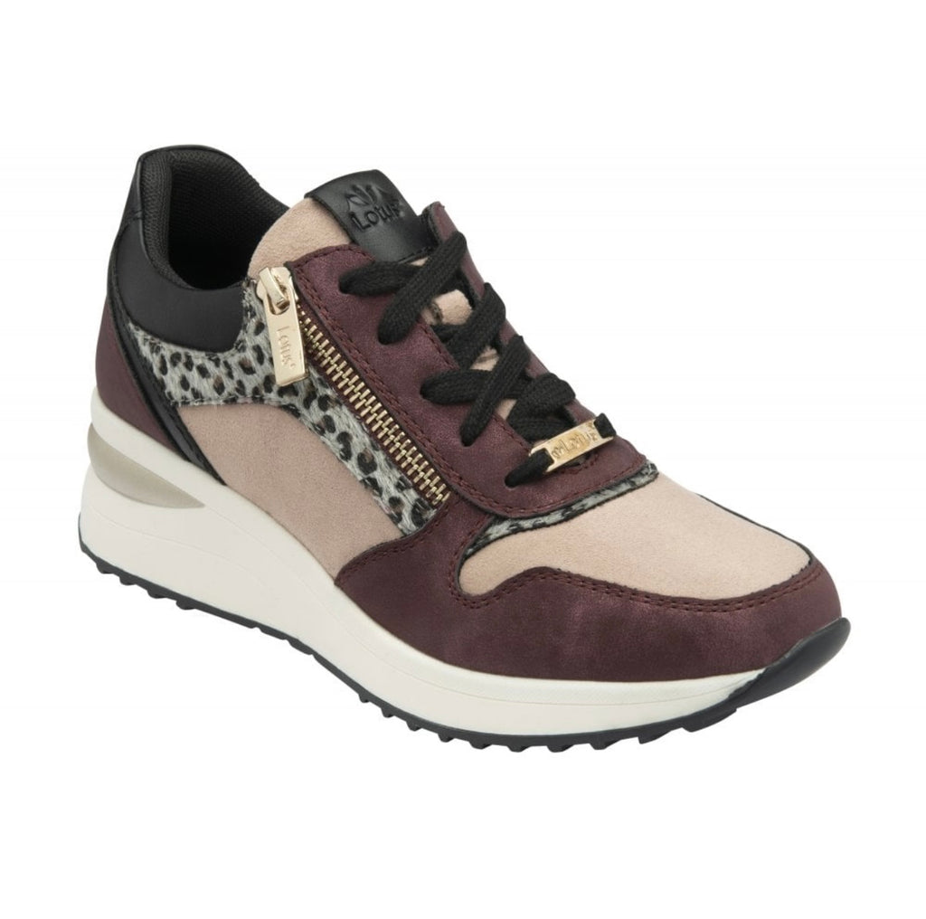 Lotus Moore Burgundy & Leopard Print Trainers