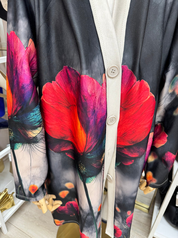 Black & Pink Print Hooded Coatigan