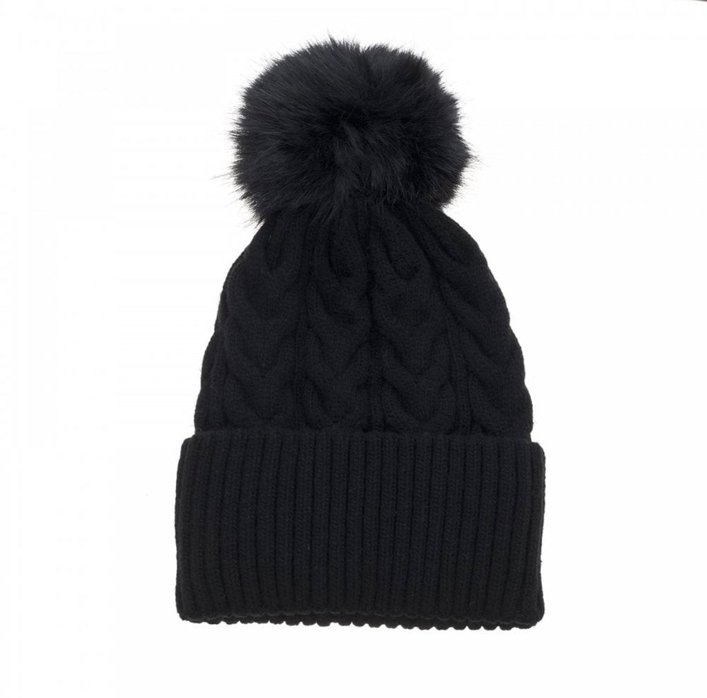 Raven Black Cable Knit Pom Pom Hat