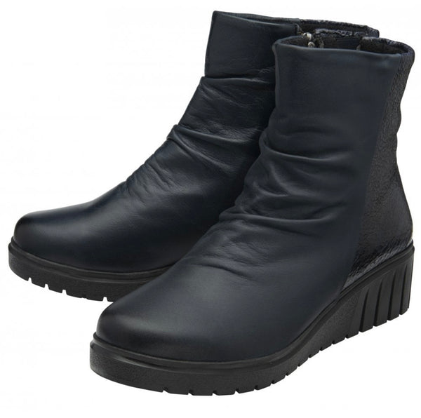 Adlee Navy Leather Wedge Ankle Boots