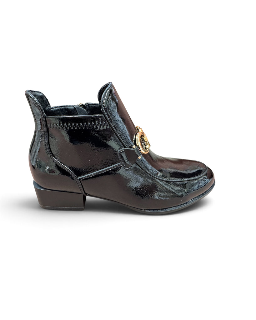 Patrizio Como Huesca Black Patent Block Heel Boots