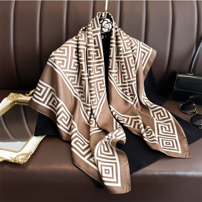 Beige & Brown Geometric Print Neck Scarf