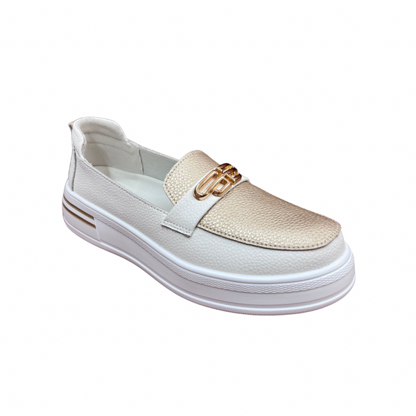 Patrizio Como Catanzaro White & Gold Loafers