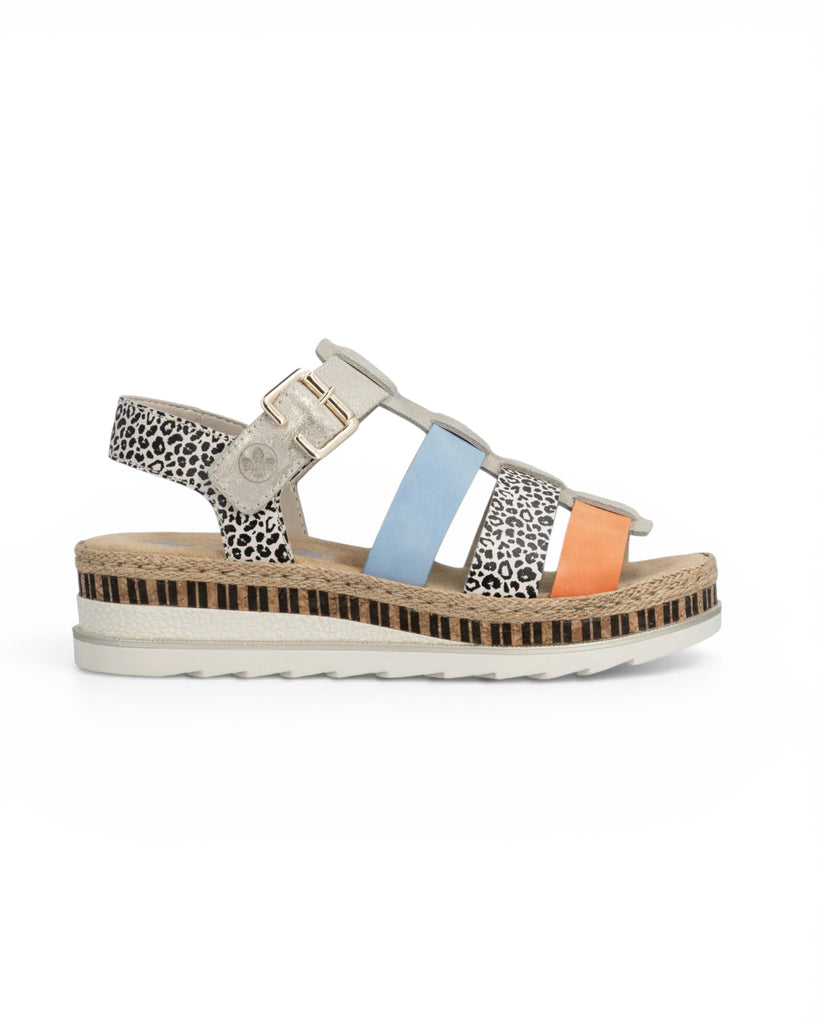 Rieker Beige, Blue, Orange & Leopard Sandal V7904-90 36