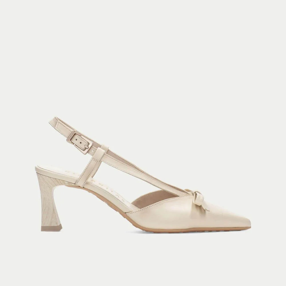 Hispanitas Cream Leather Pointed Heel Slingbacks HV264678