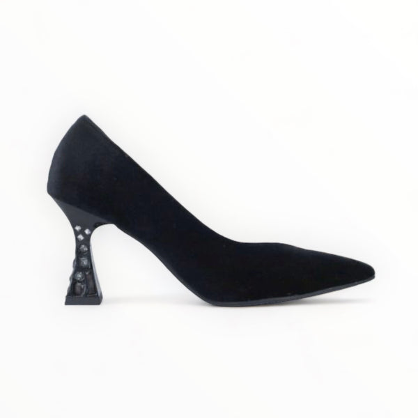 Menbur Black Velvet Pointed Shoe with Embellished Heel