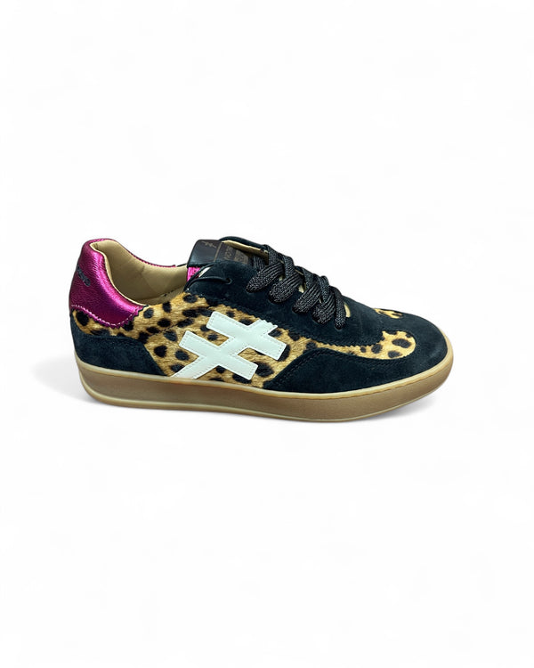 Another Trend Leopard & Black Pony Gum Sole Trainers with Metallic Pink
