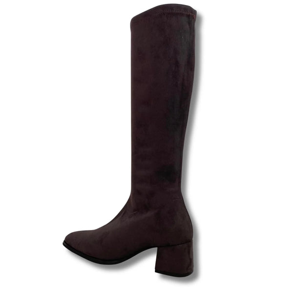 Miss Elastic 75301 Dark Brown Stretch Long Boot with block heel