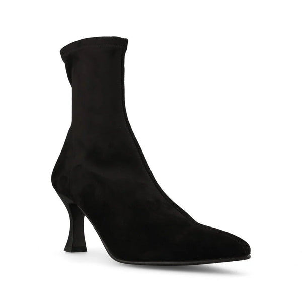 Miss Elastic 78042 Black Leather Stretch Pointed Ankle Boots