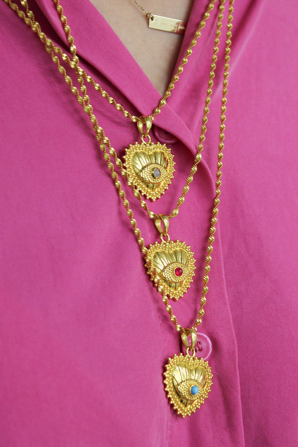Gold Moonstone Matrix Heart Eye Long Pendant Necklace