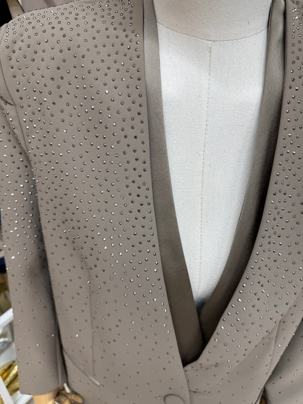 Taupe Sparkle Double Lapel Tux Blazer