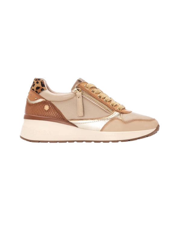 Carmela Beige Leather Wedge Trainers