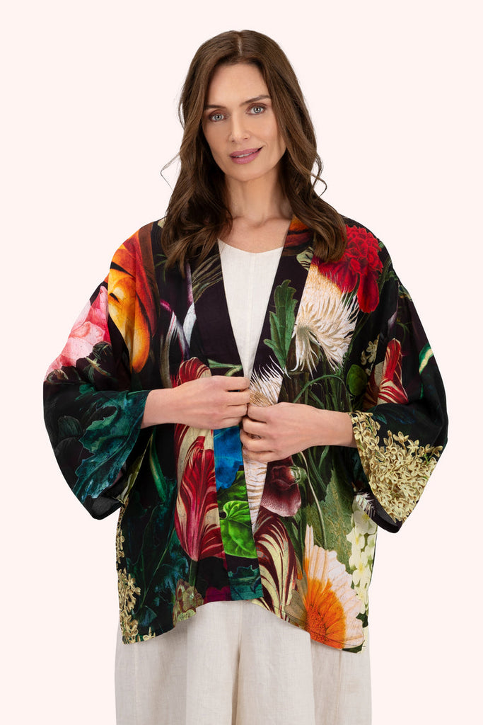 Powder Chocolate Opulant Florals Kimono Jacket