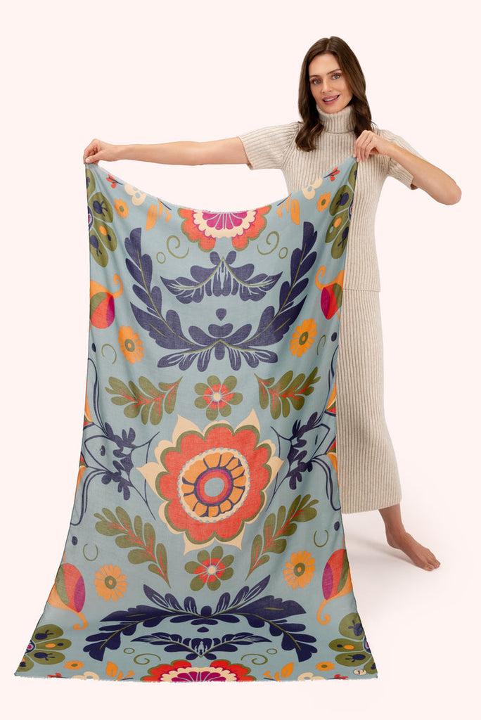 Powder Winter Ice Folk Floral Scarf
