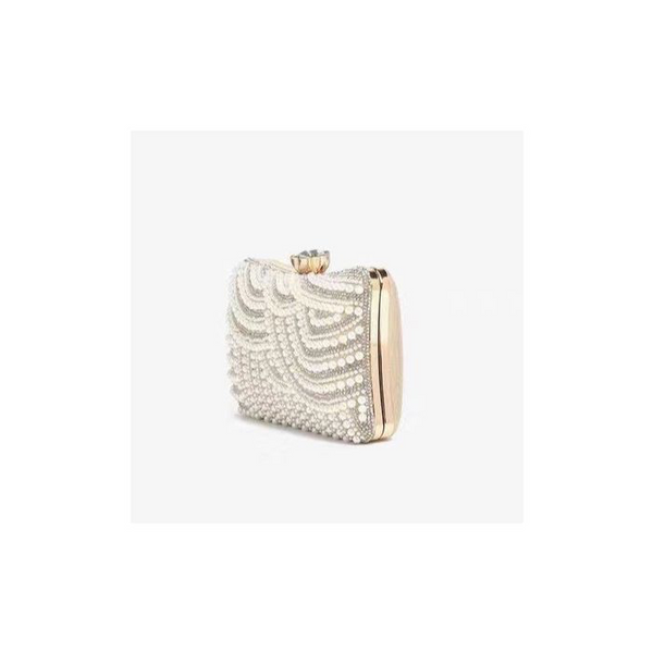 Ivory Pearl & Gold Diamante Clutch Bag